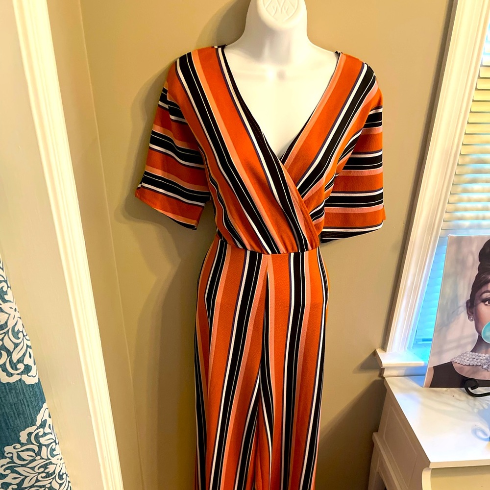 Striped Jumpsuit w wrap neckline by Derek Heart